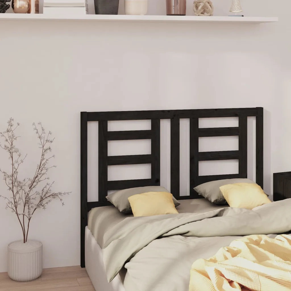 Testiera per Letto Nera 126x4x100 cm in Legno Massello di Pino 818814