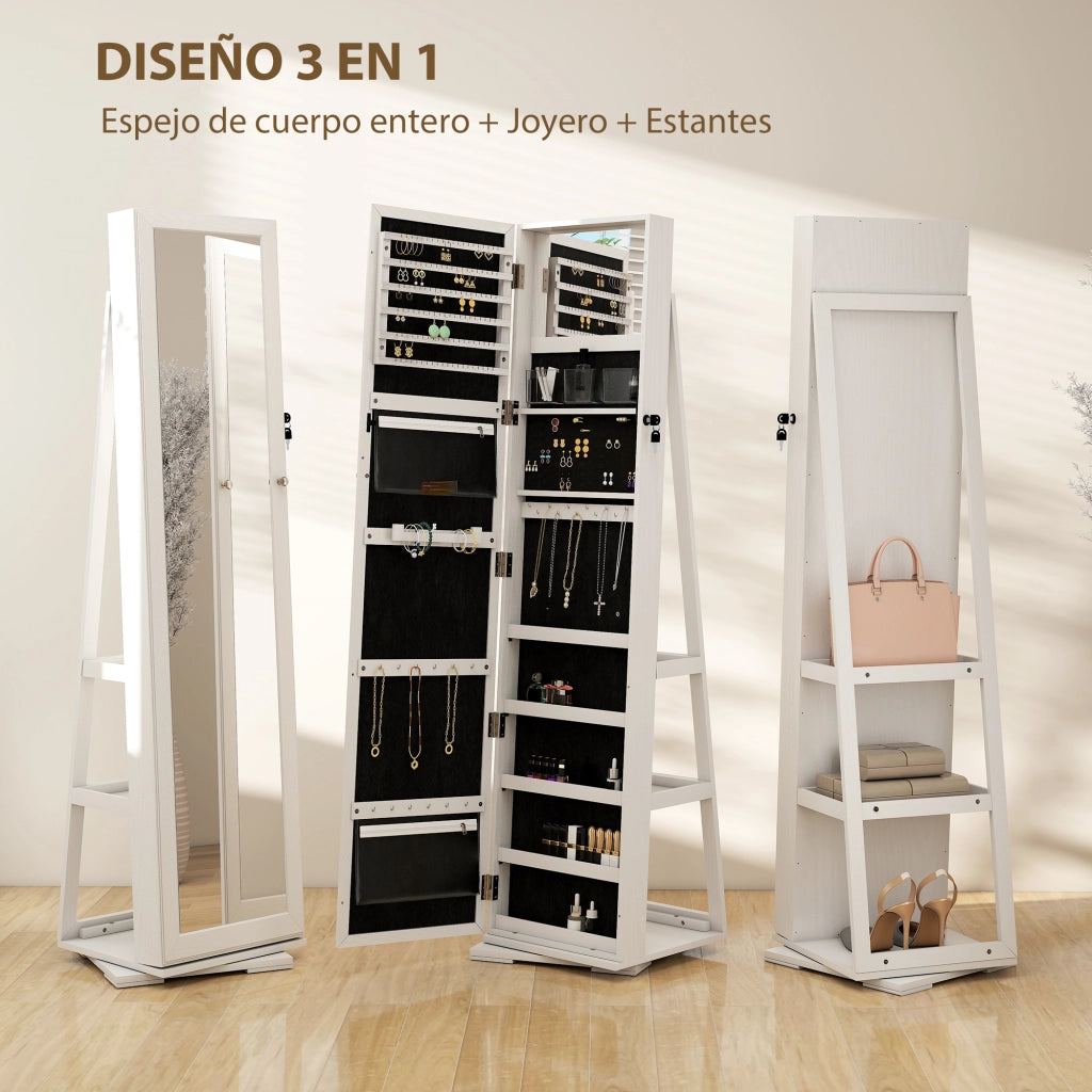 Specchiera Portagioie Girevole 360¡ã ¨C Xylo ¨C 38x38x160 cm Bianco Venato con Serratura