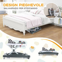 Girello per Bambini 6 in 1, Primi Passi per Neonati con Altezza Regolabile, Sedia a Dondolo per Bambini, Girello Pieghevole con Vassoio Musicale, Cuscino, per Bambini 6+ Mesi (Grigio)