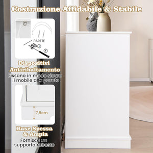 Lettiera Nascosto per Gatti, Mobile Laterale per Gatti con 2 Cassetti, 3 Porte e Dispositivi Anti-Ribaltamento, Armadio Moderno per Animali Domestici, Bianco