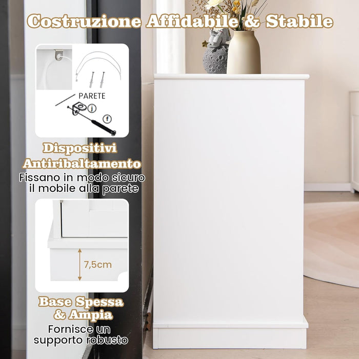 Lettiera Nascosto per Gatti, Mobile Laterale per Gatti con 2 Cassetti, 3 Porte e Dispositivi Anti-Ribaltamento, Armadio Moderno per Animali Domestici, Bianco