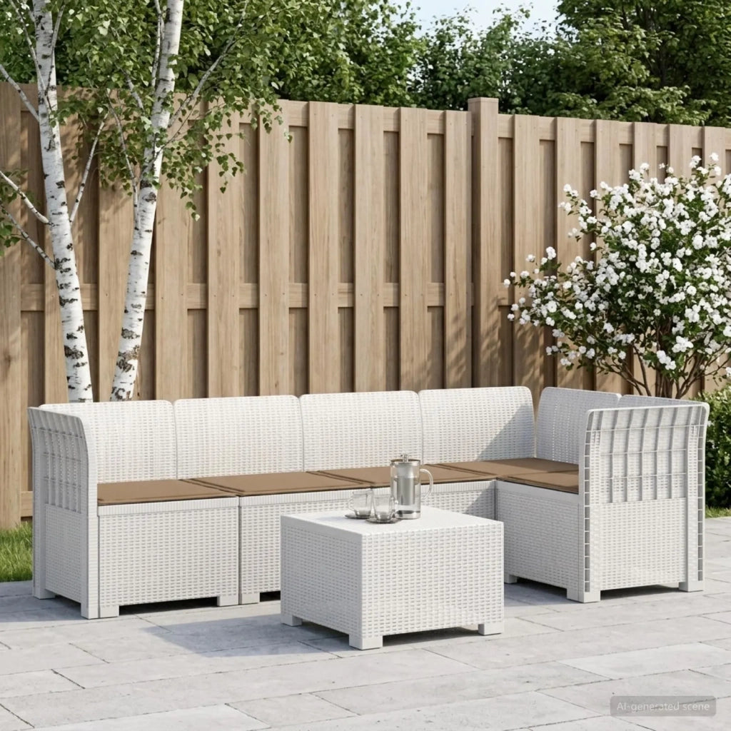 Divano da Giardino 5 Posti con Cuscini Stile Rattan PP Bianco 3444044