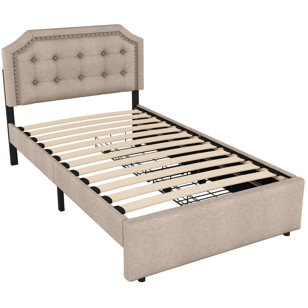 LETTO Imbottito 90x200 cm Beige Scuro con 2 Cassetti