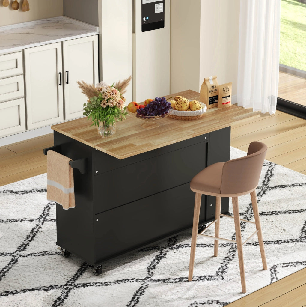 Carrello isola cucina 120x45(70)x89 cm con piano pieghevole in MDF nero