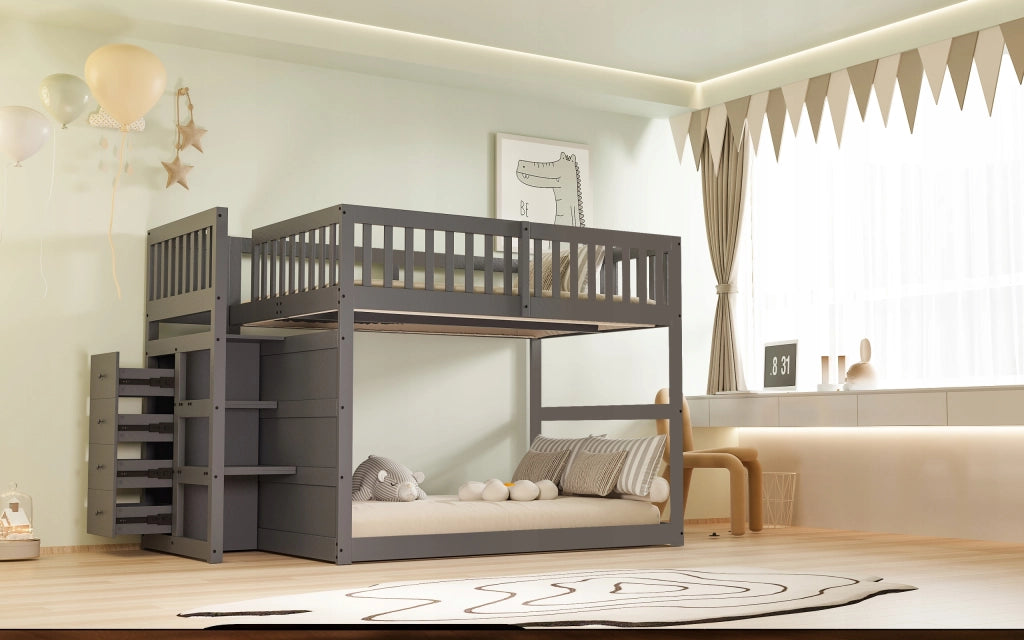 Letto a castello basso 140x200 - Xylo - Grigio senza materasso