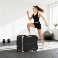 Plyo Box 3 in 1 in legno, antiscivolo senza spigoli con aperture per maniglie, 61/51/40,5 cm, Nero