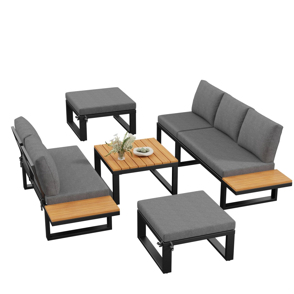 Set Lounge Divano Angolare da Giardino Esterno 6 Pezzi con Tavolino e Cuscini ¨C MINIMAL ¨C Acciaio, Grigio/Beige