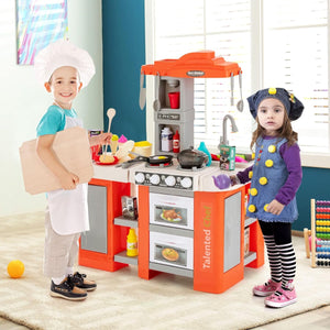 Cucina per bambini con accessori di cibo e utensili effetti sonori, Cucina per bambini vapore e bollitura 38 pcs Arancione-Cucine giocattoli