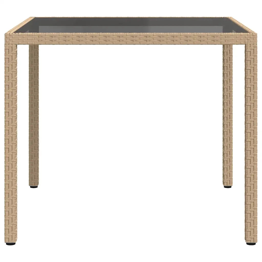 Tavolo Giardino 90x90x75 cm Vetro Temperato e Polyrattan Beige cod mxl 34207