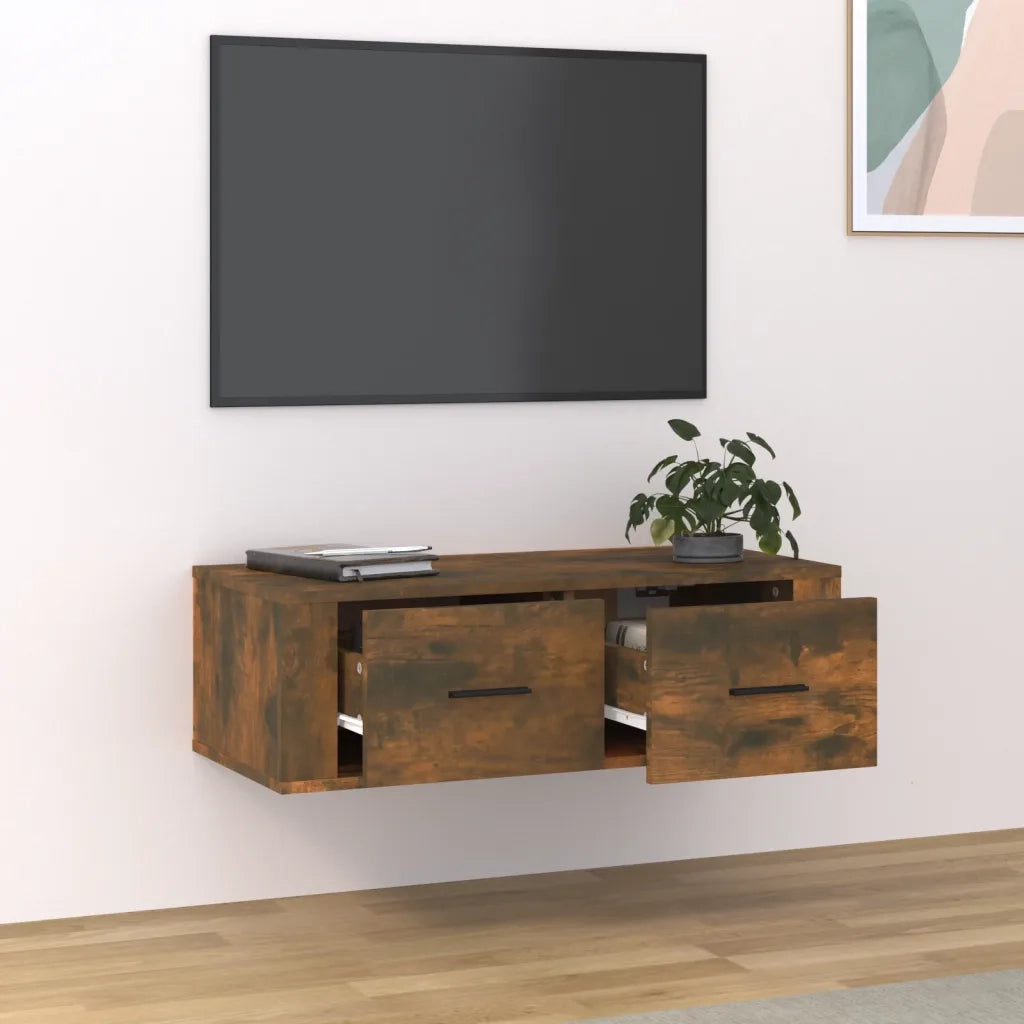 Mobile TV Pensile Rovere Fumo 80x36x25 cm in Legno Multistrato 816837