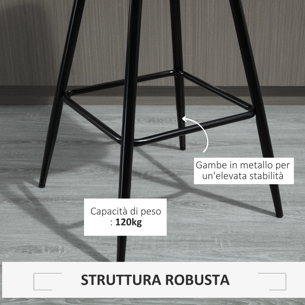 EasyComfort Set 2 Sgabelli Alti da Bar con Sedie Imbottite e Poggiapiedi Stile Nordico, con schienale in Velluto, 45x47x88cm, Grigio