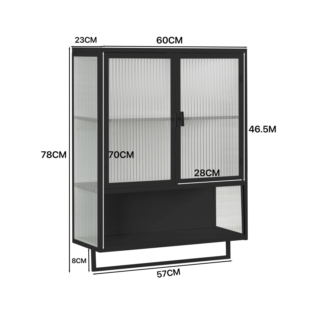 Pensile con 2 Ante; 1 Ripiano Aperto e Portasciugamani per Bagno in Metallo 60 × 23 × 78 cm Nero