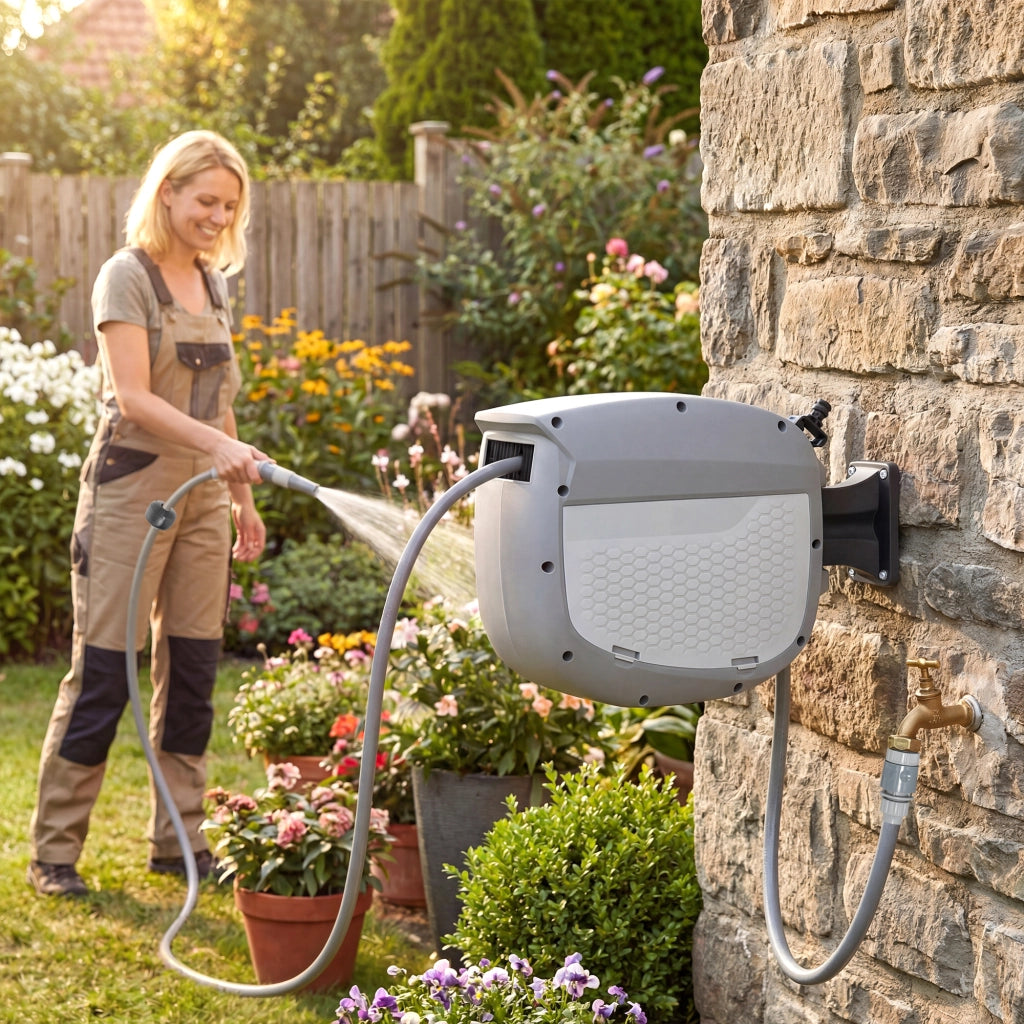 Molla per Tubo Retrattile 10+1 m ¨C zephmum ¨C Grigio con Supporto e Boquilla 2 Modifiche
