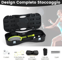 Set di Badminton con Rete, Racchette, 2 Volani e Scatola di Conservazione, Set di Badminton Portatile per 2 Giocatori da Esterno per Bambini, Ragazzi e Adulti