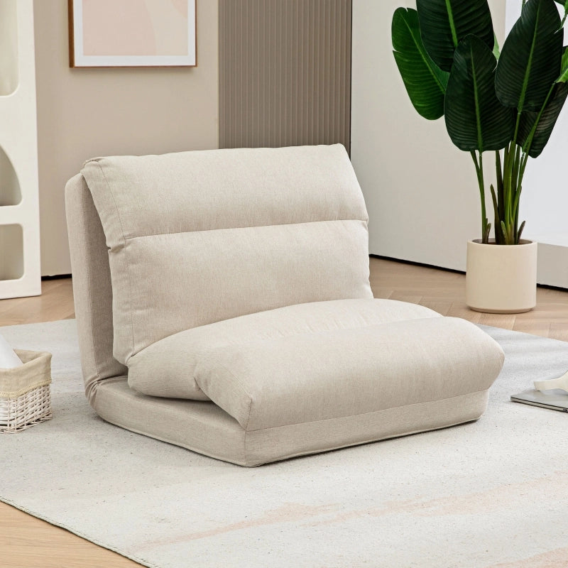 Fauteuil relax da pavimento pieghevole con schienale reclinabile a 6 posizioni e imbottitura spessa in poliestere beige