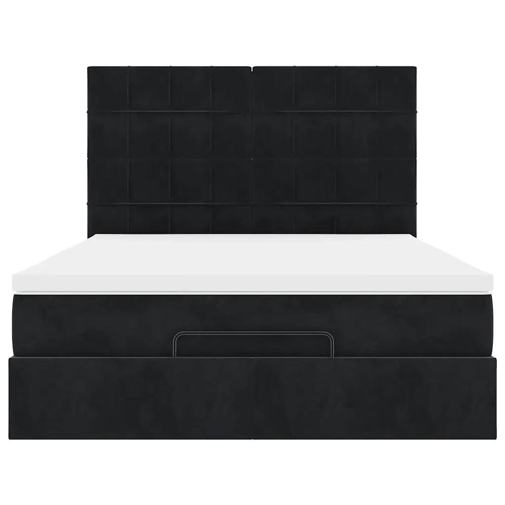 Struttura Letto Pouf con Materassi Nero 140x190 cm in Velluto 3314320