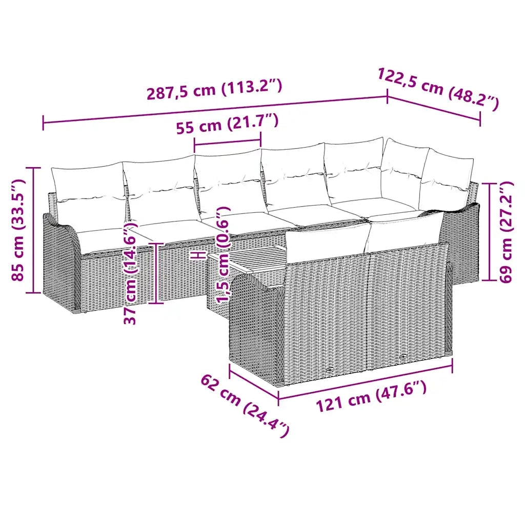 Set Divano da Giardino con cuscino 9 pcs Nero polyrattan 3347471