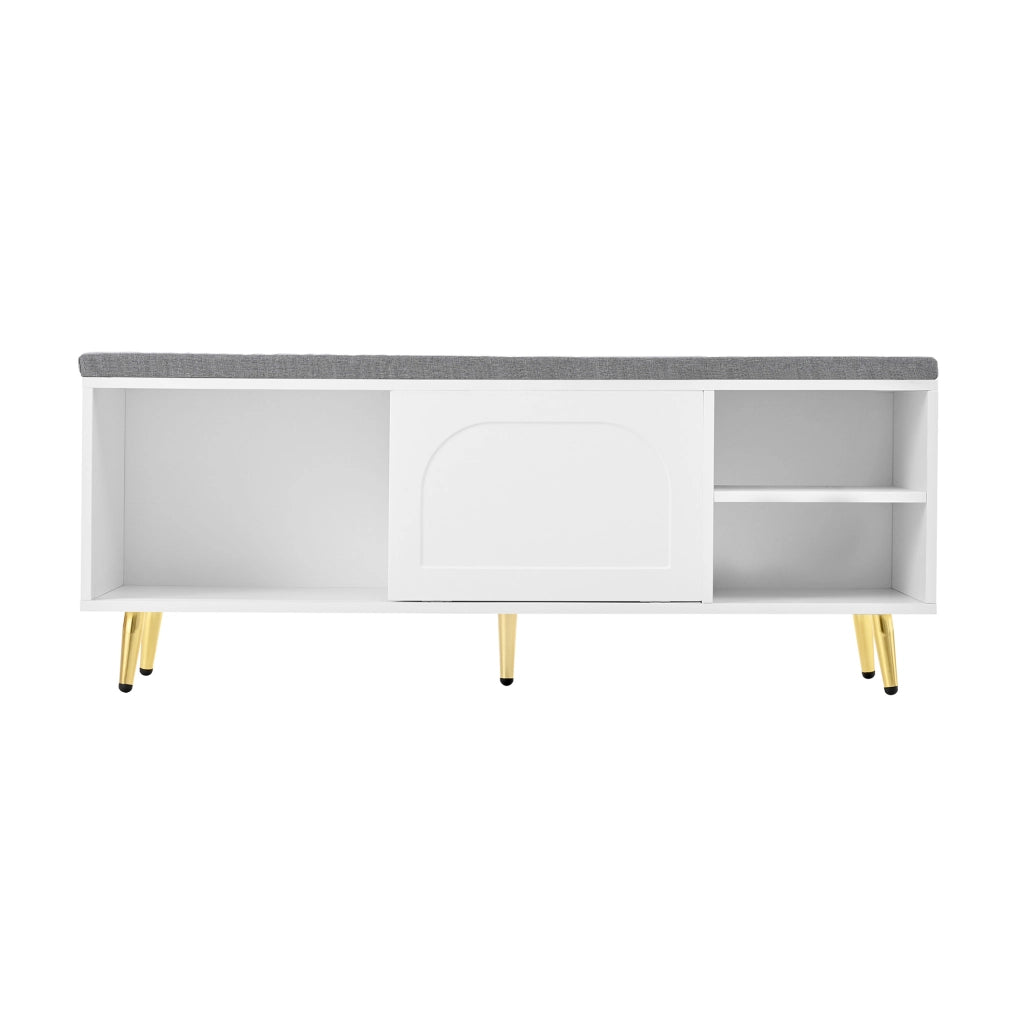 Panca portascarpe da ingresso con spazio contenitore; 121x35x49 cm; bianco