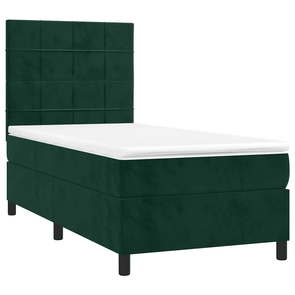 Letto singolo | Letto per adulti | Letto a Molle con Materasso e LED Verde Scuro 80x200cm Velluto