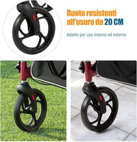 Deambulatore Pieghevole per Anziani Ultraleggero, con Sedile Borsa da Spesa e 4 Ruote Freno a Mano, Rollator Altezza Regolabile, Capacità 136kg, Lega di Alluminio, Nero (Rosso)