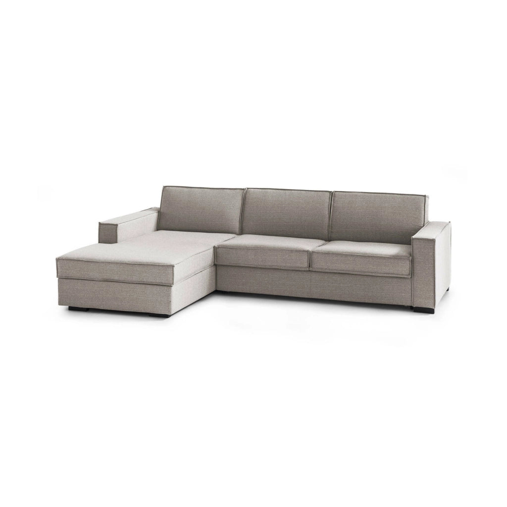 Divano fisso Sodalite, Divano ad angolo, Made in Italy, SofÒ  Soggiorno con, penisola contenitore Sinistra, con Braccioli slim, cm 260x95h90, Tortora