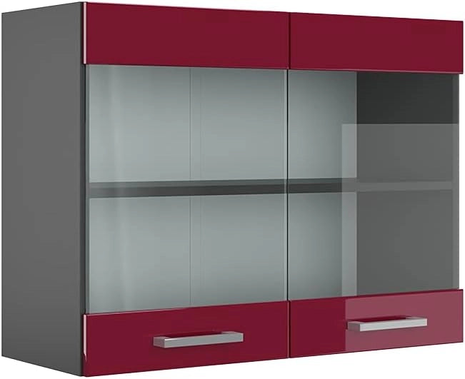 Mobile da cucina in vetro R-Line, Rosso lucido, 80 cm, per la libera combinazione all'interno di sistemi cucina modulari