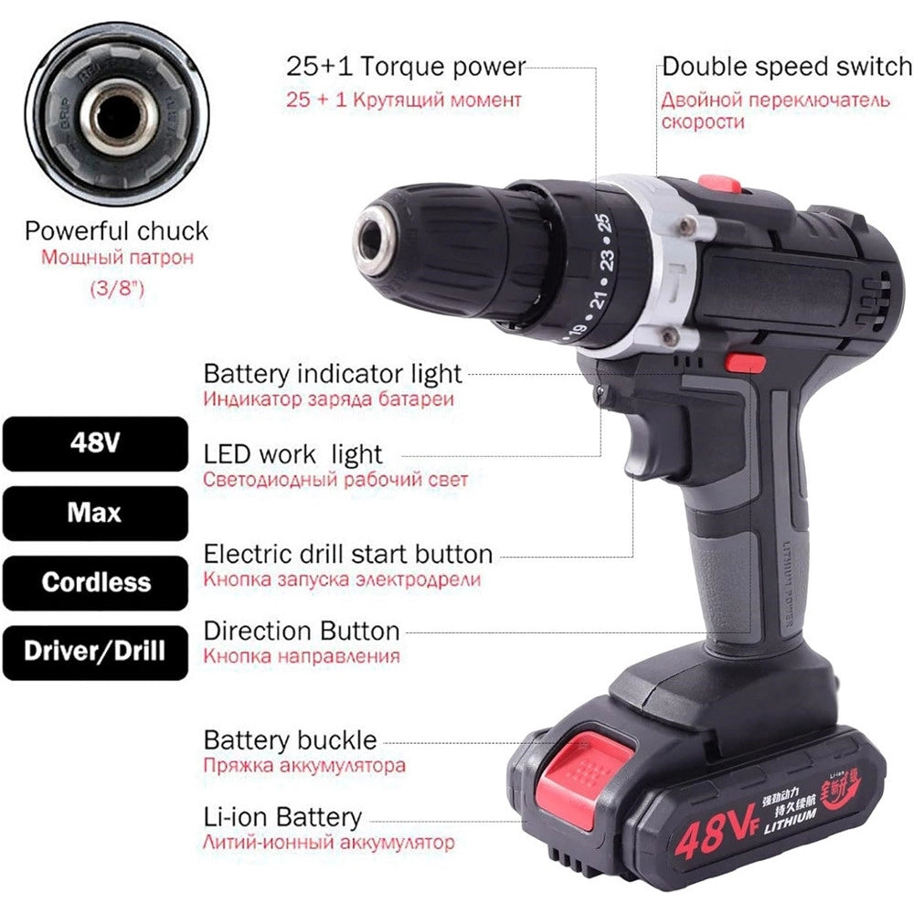 Trade Shop - Avvitatore A Batteria 48v Trapano Cacciaviti Per Installazione Tv Tenda Lampadine -