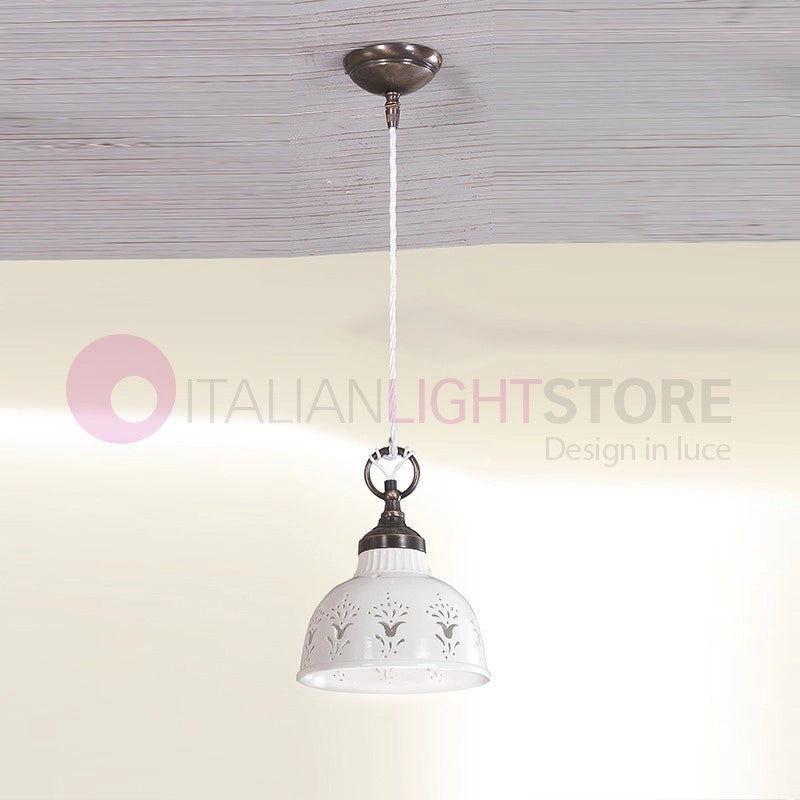 MASSERIA Sospensione Piccola D. 19 in Ceramica e Ottone Rustico Country