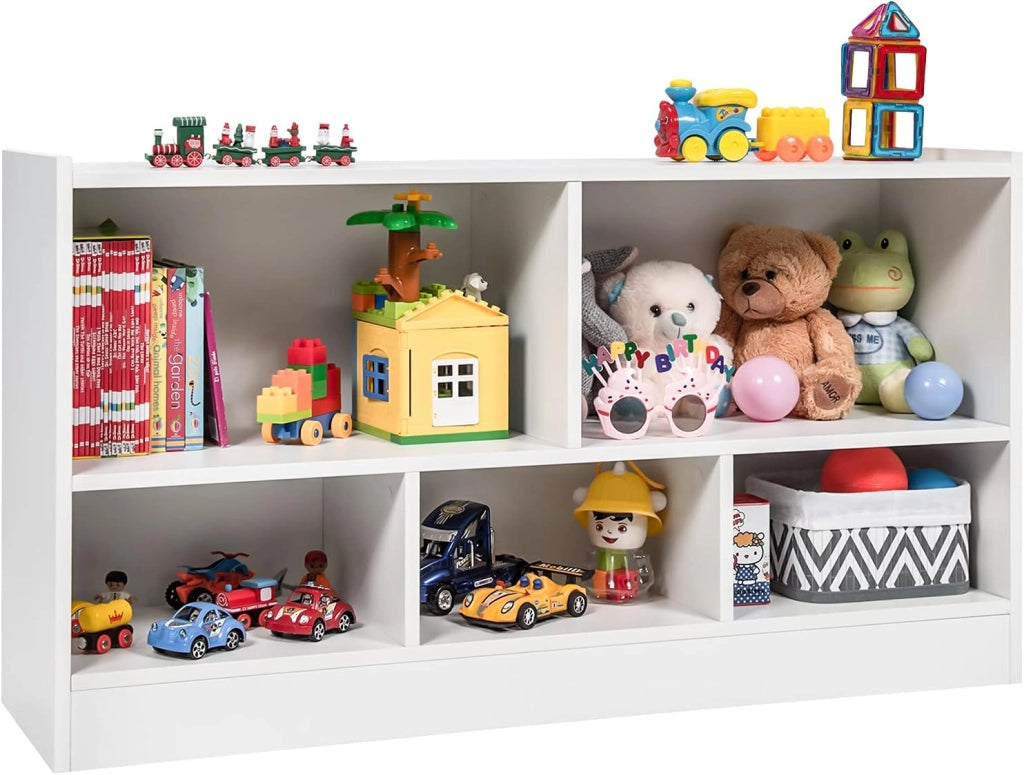 Libreria per Bambini e Organizer Giocattoli, Scaffale di Legno Con 5 Scompartimenti, Per Stanza dei Giochi Camera Dei Bambini Angolo di Lettura Classe Scuola Materna (Bianco)