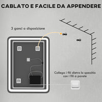 Specchio Bagno 60x80 cm LED Touch con Luce Dimmerabile a 3 Temperature e Antiappannamento