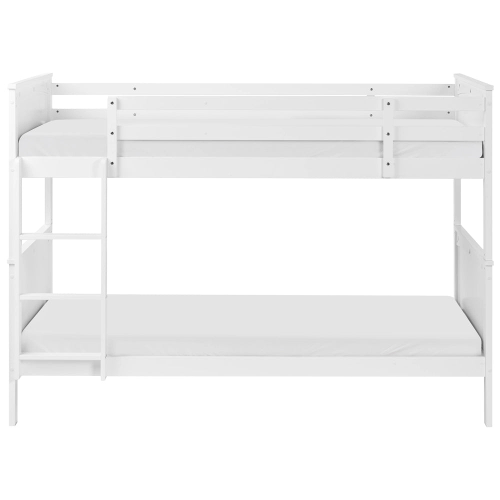 Letto a banca doppia con contenitore in legno di pino bianco singola misura 90 x 200 per bambini in cameretta