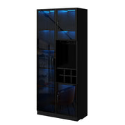 Vetrina con LED App; Portabottiglie e Ripiani - per Soggiorno - 60×36×160 cm - Nero