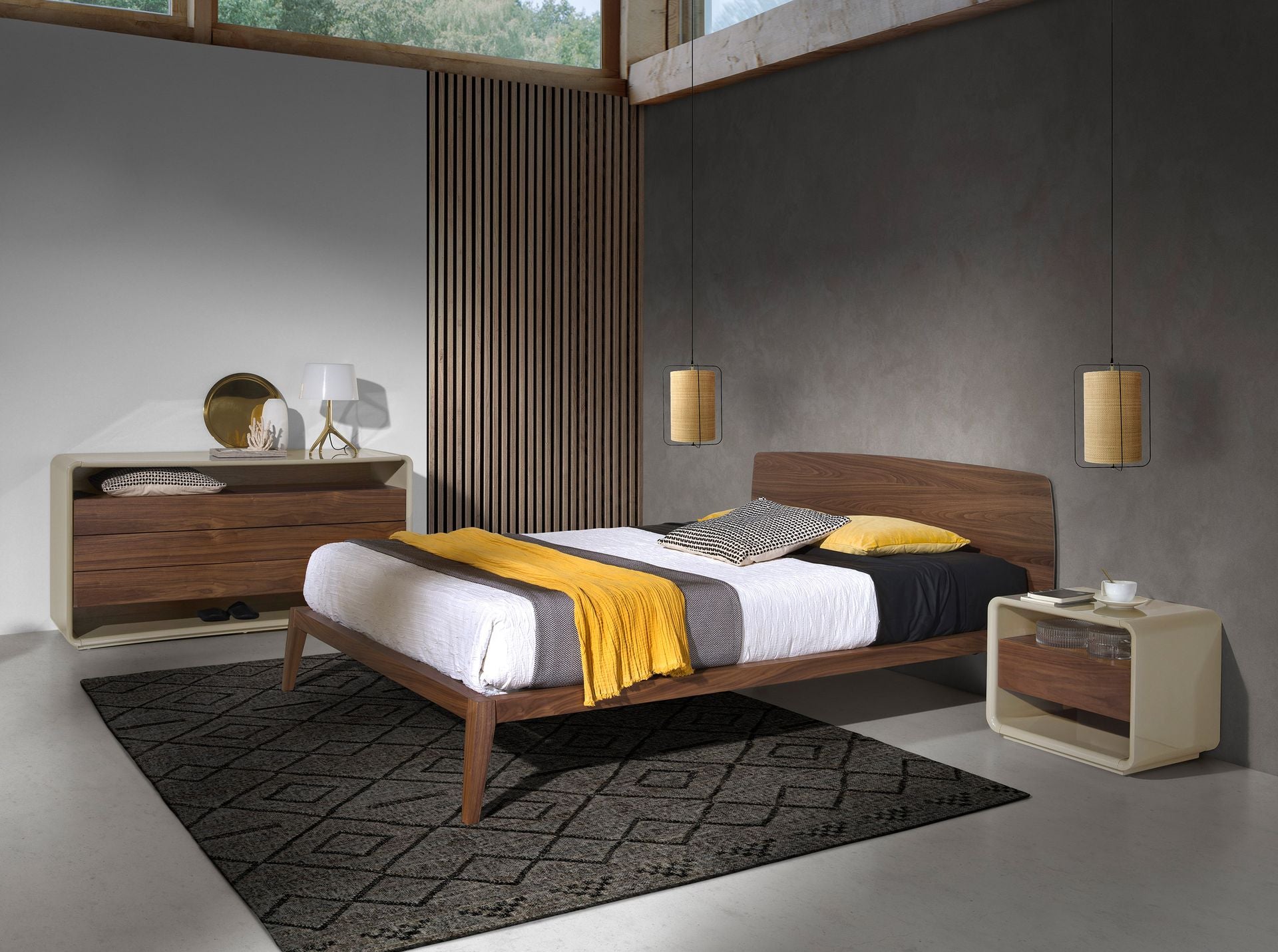 Comodino noce e legno grigio