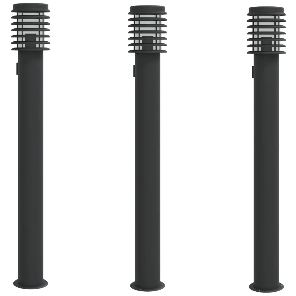 vidaXL Lampade Terra per Esterni con Presa 3pz Nere 110cm Acciaio Inox