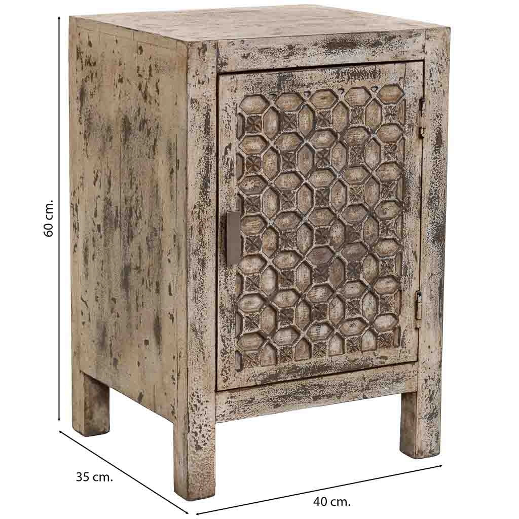 Comodino in legno fatto a mano, Beige, 45x35x60h cm