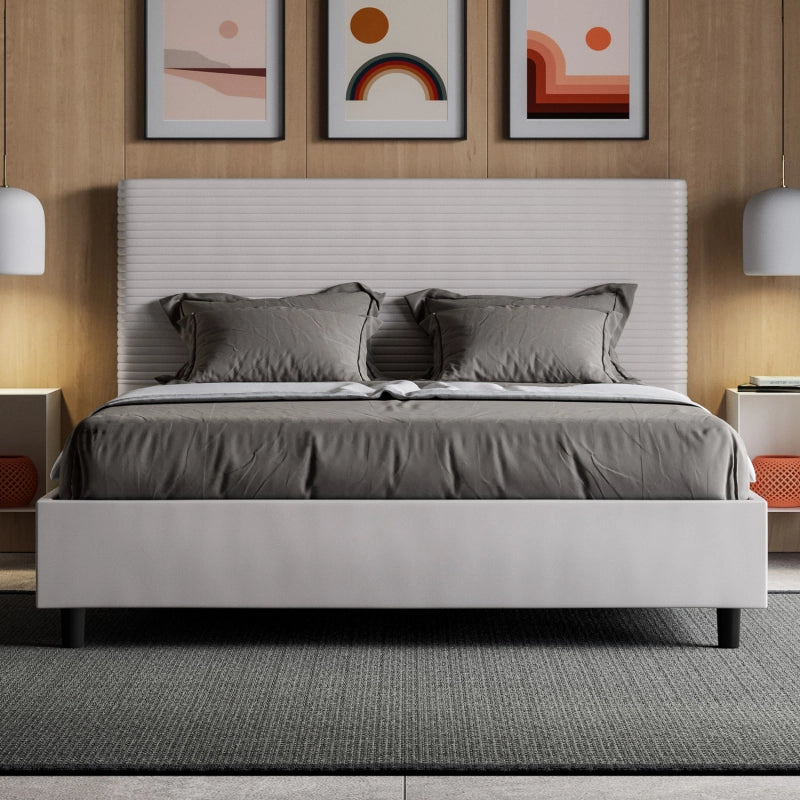 Letto imbottito Matrimoniale 160x200 cm Focus - Bianco,Similpelle,Senza rete
