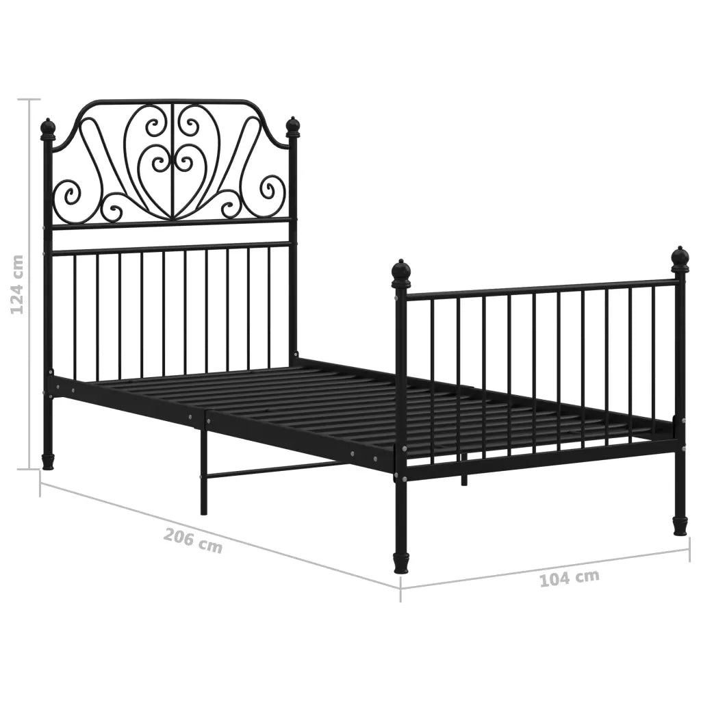 Letto singolo | Letto per adulti | Giroletto Nero in Metallo 100x200 cm