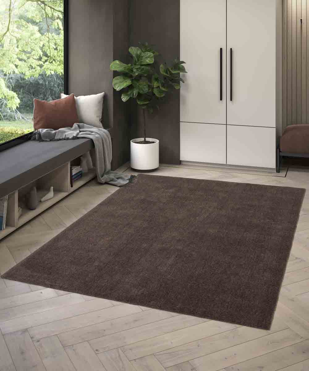 Tappeto FEEL MARRONE tinta unita moderno, pelo morbido resistente e lavabile in lavatrice cm.240x340