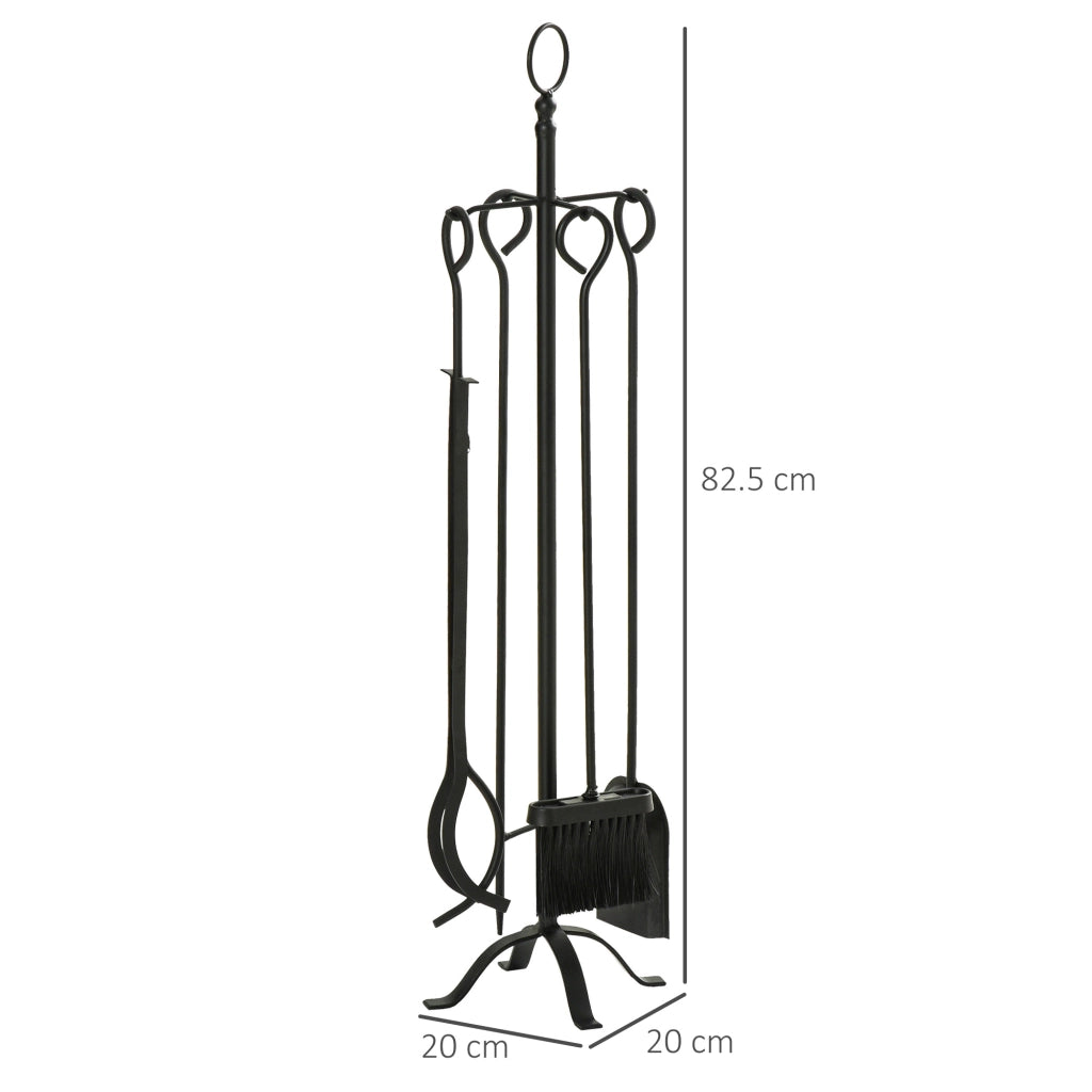 Easycomfort Set 5 Attrezzi per Camino Base con Attizzatoio, Pinza, Paletta e Scopa 20x20x82.5cm, Nero