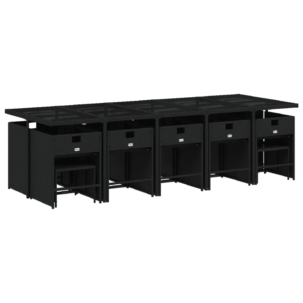 Set da Pranzo da Giardino 15 pz con Cuscini Nero in Polyrattan 3277937