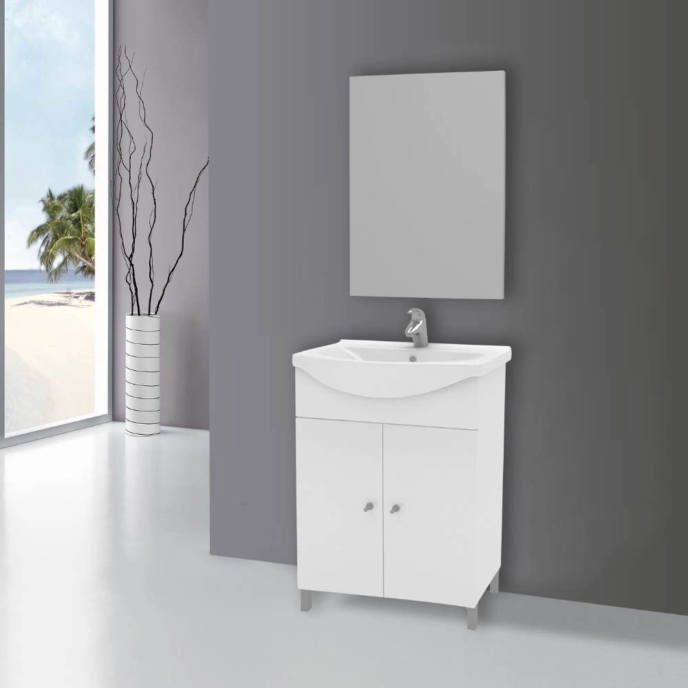 Mobile bagno Scanno 65 cm bianco lucido con lavabo in ceramica e specchio incluso
