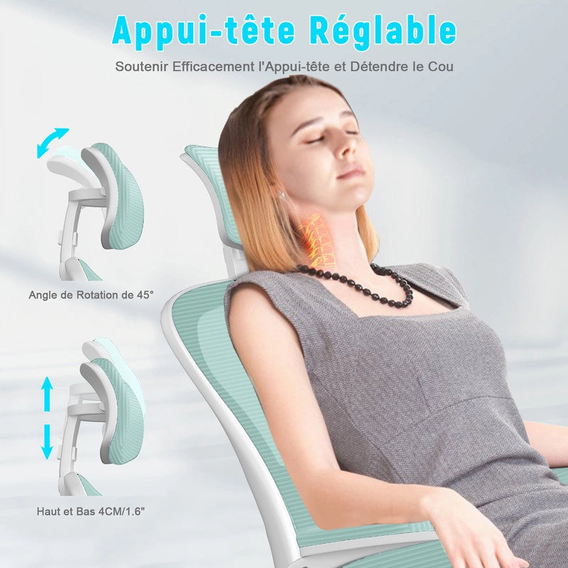 Sedia da ufficio - HAMLODY Poltrona ergonomica con braccioli 2D, altezza poggiatesta supporto lombare schienale regolabile verde