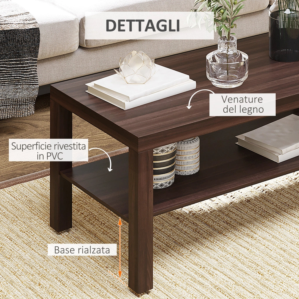 Tavolino da Salotto Rettangolare Classico con Ripiano Portaoggetti in Legno 90¡Á45¡Á44.5cm