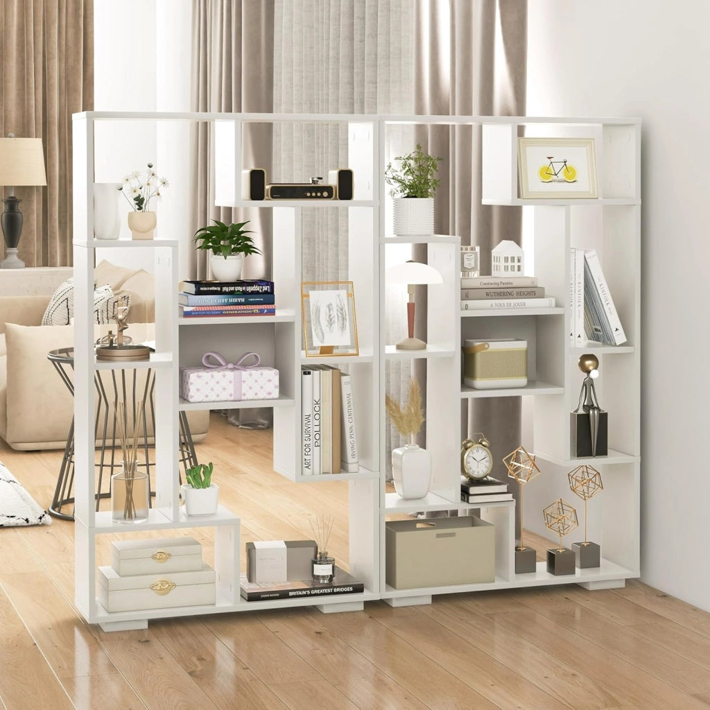 Libreria Geometrica 120 cm, Scaffale per Libri con Ripiani Aperti, Scaffale da Esposizione Moderno con Kit Anti-ribaltamento, Ideale per Casa Ufficio o Soggiorno (Bianco)