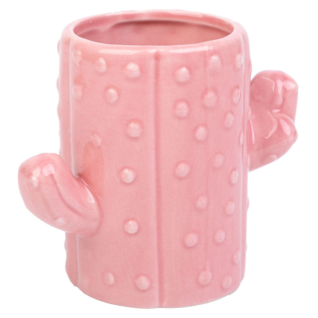 Portapenne cactus in ceramica rosa 13,5x7,8x11h