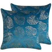 Set di 2 cuscini decorativi velluto Blu 45 x 45 cm Foglia Stampa Glamour Decor Accessori