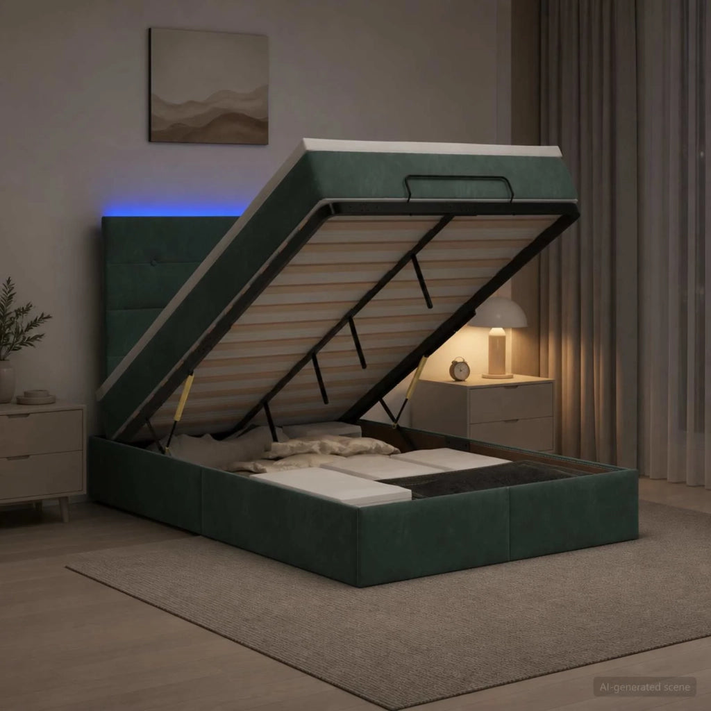 Letto Ottomano con Materasso e LED Verde Scuro 120 x 190 cm 3458292