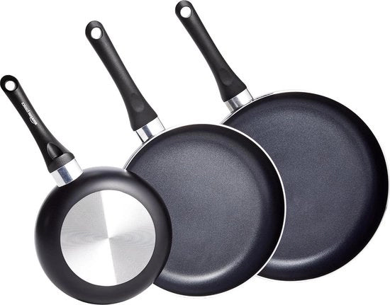 Set di Padella Antiaderente - 3 Pezzi 20 cm 25 cm e 30 cm - Varianti Nero Pack - Accessori di Cucina