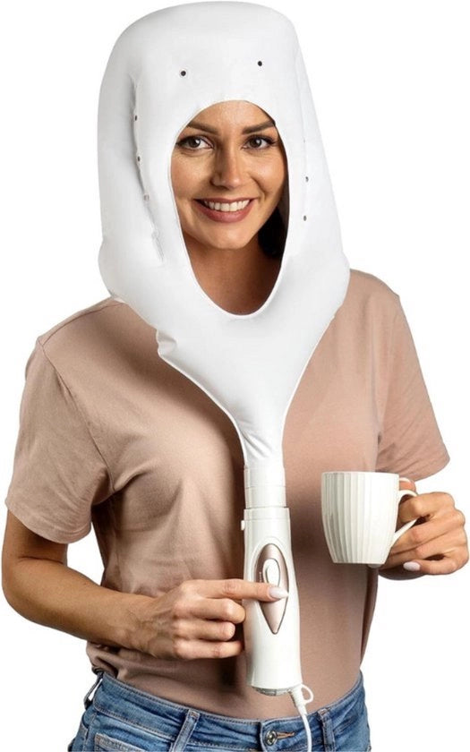 Droga Cap 3 in 1 - Capelli Secchi - Asciugacapelli e Stilista in Unico - Kit di Asciugacapelli - Incluso Tasca di Riposo - Stilista per Capelli a Casa - Bianco