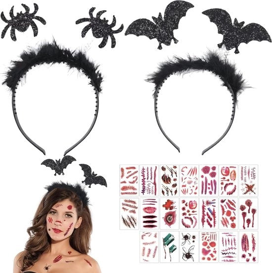 Fasciatura da capelli 2 pezzi - Accessori Halloween - Adesivi ragni - Copricapo femminile Halloween - Festa di fine anno carnovalesca